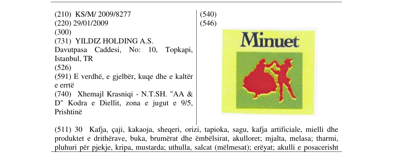 Zëri i markës Minuet në buletin