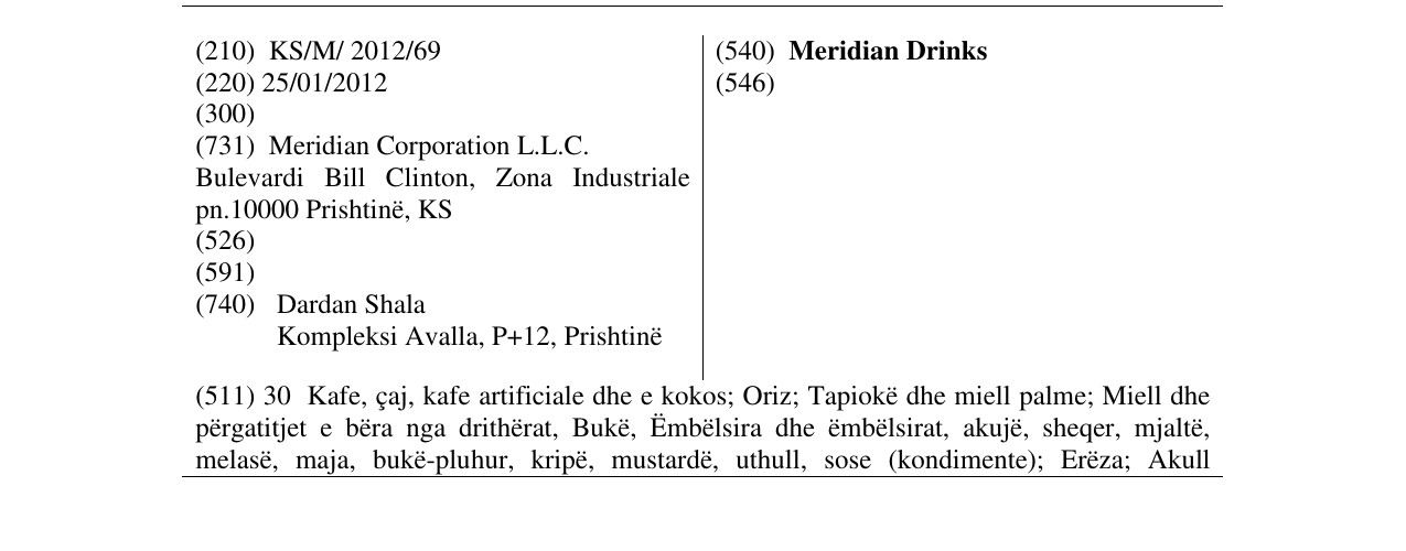 Zëri i markës Meridian Drinks në buletin