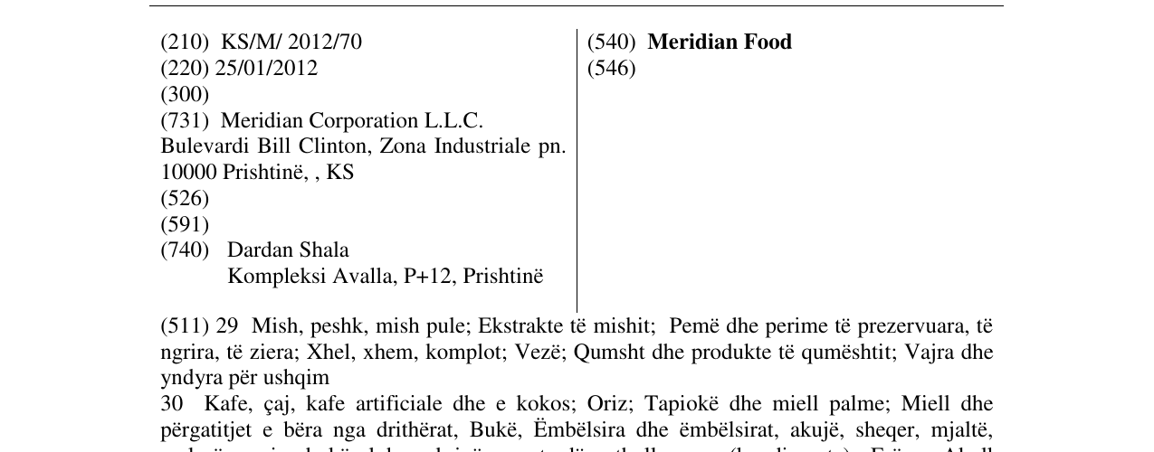 Zëri i markës Meridian Food në buletin