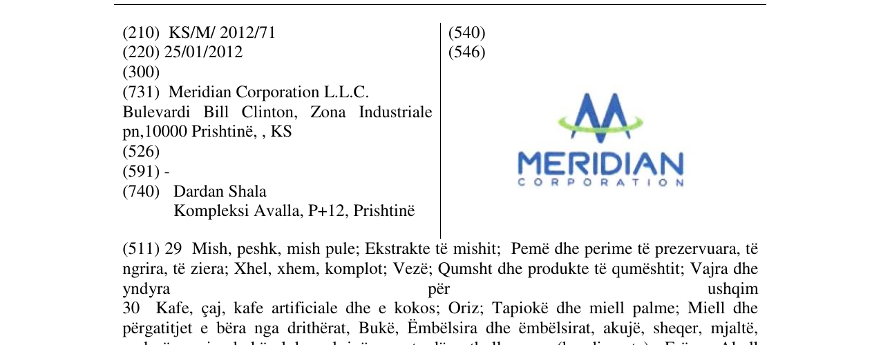 Zëri i markës M MERIDIAN CORPORATION në buletin
