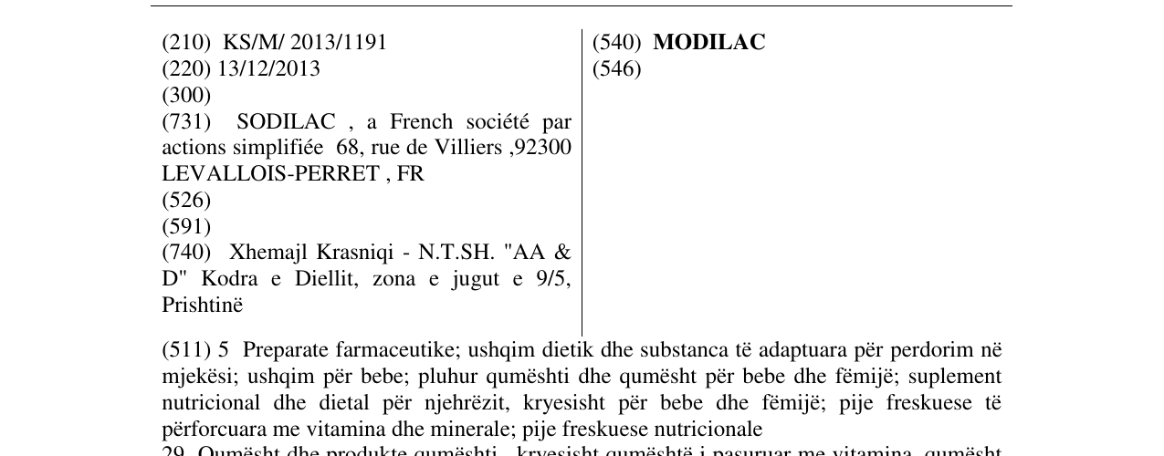 Zëri i markës MODILAC në buletin