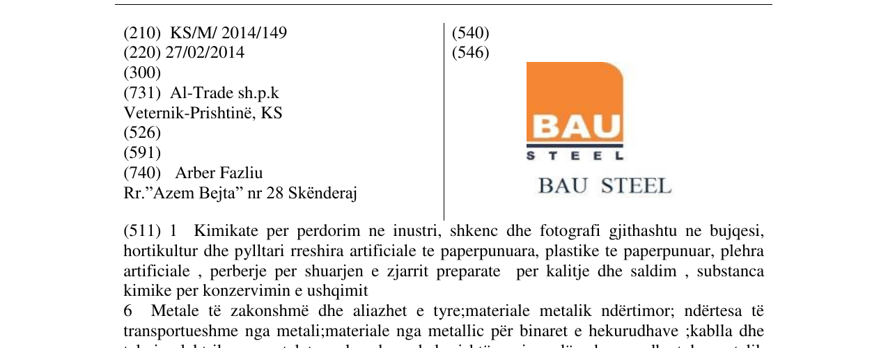 Zëri i markës BAU STEEL në buletin