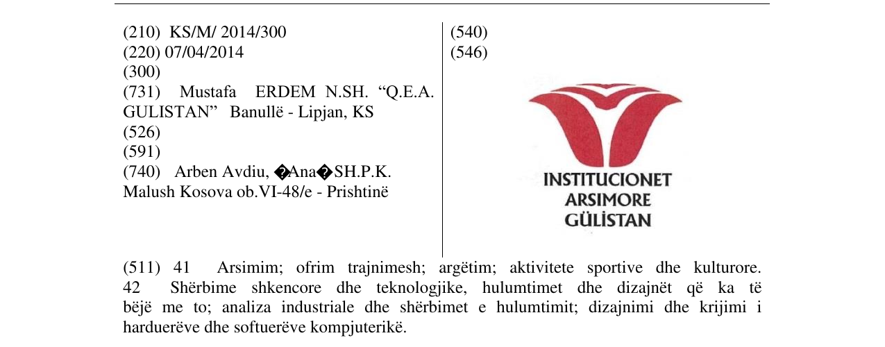 Zëri i markës INSTITUCIONET ARSIMORE GULISTAN në buletin