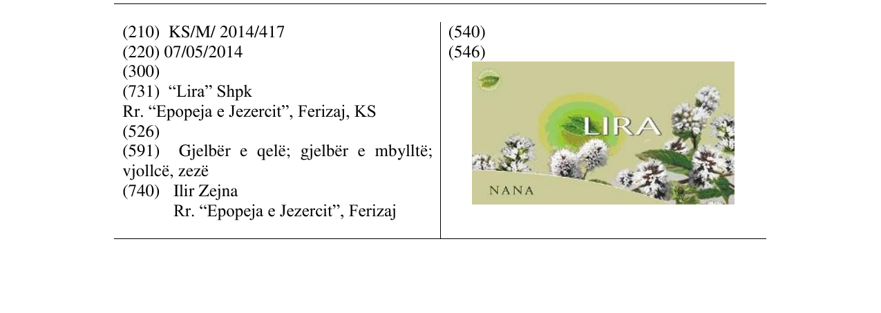 Zëri i markës LIRA në buletin