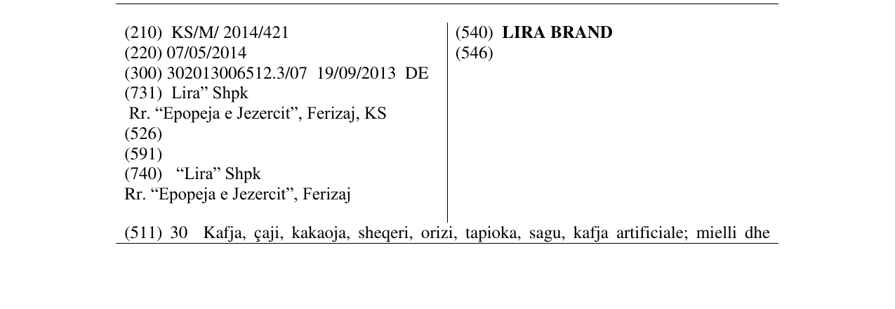 Zëri i markës LIRA BRAND në buletin
