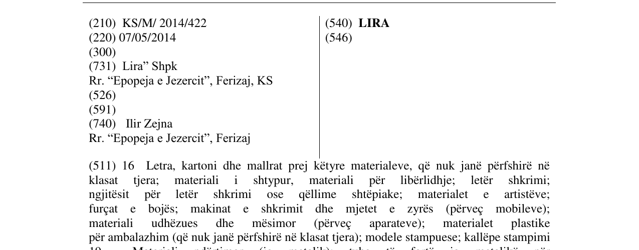 Zëri i markës LIRA në buletin