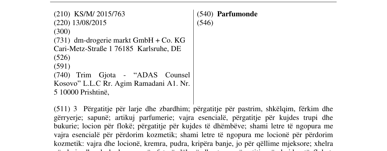 Zëri i markës Parfumonde në buletin