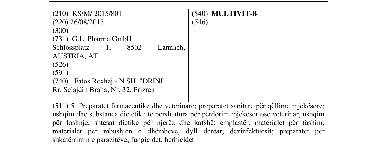 Zëri i markës MULTIVIT-B në buletin