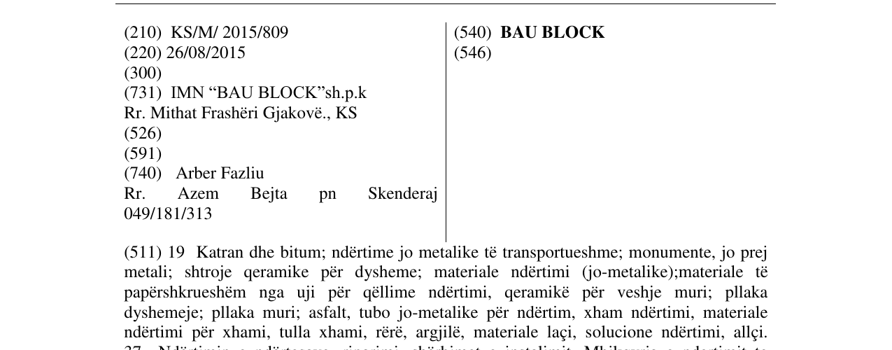 Zëri i markës BAU BLOCK në buletin