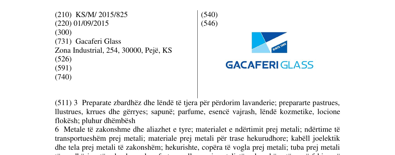 Zëri i markës GACAFERI GLASS në buletin