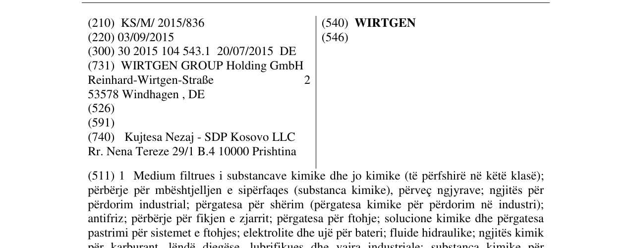 Zëri i markës WIRTGEN në buletin