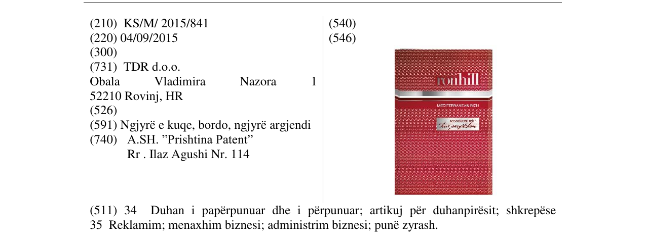 Zëri i markës ronhill MEDITERRANEAN RICH në buletin