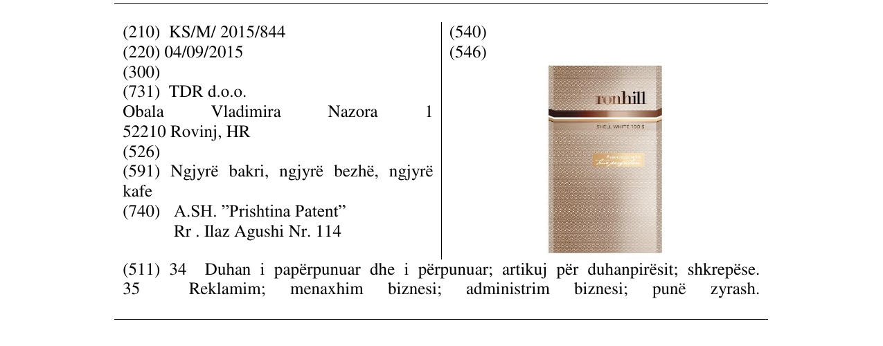 Zëri i markës ronhill SHELL WHITE në buletin