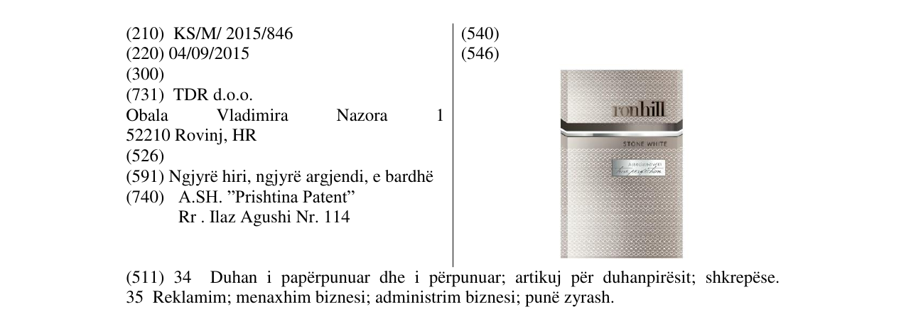 Zëri i markës ronhill STONE WHITE në buletin