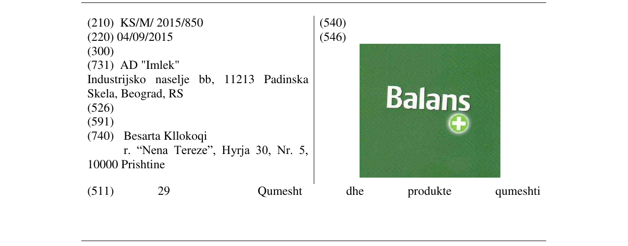 Zëri i markës Balans në buletin