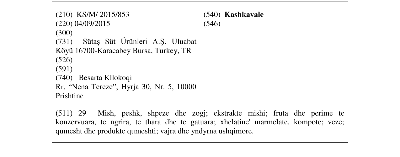Zëri i markës Kashkavale në buletin