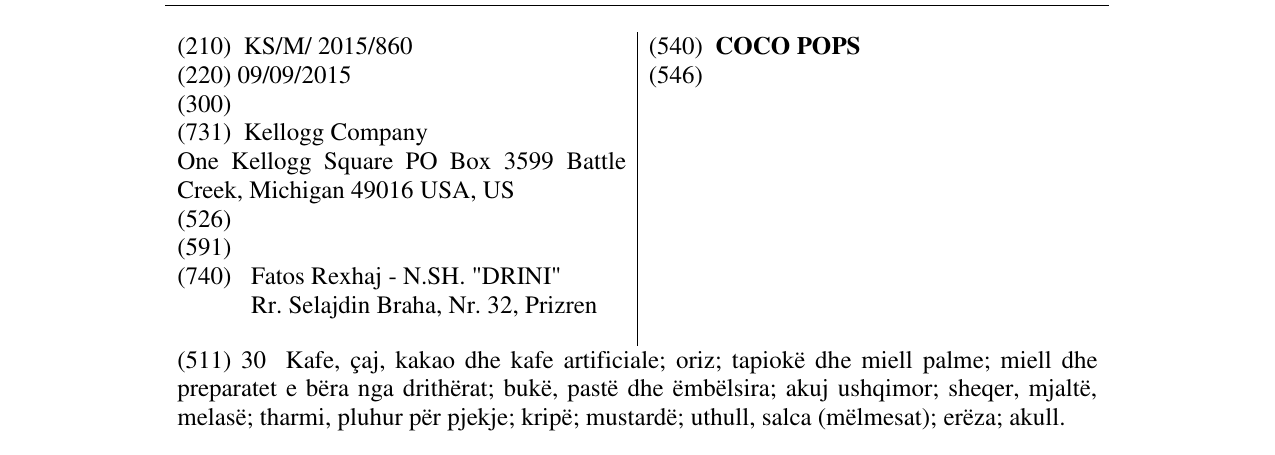 Zëri i markës COCO POPS në buletin