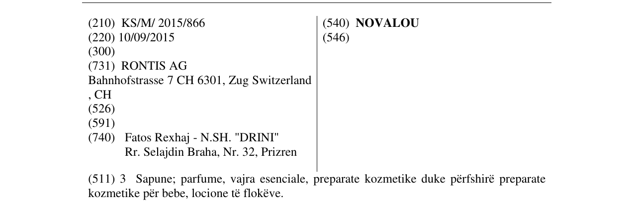 Zëri i markës NOVALOU në buletin
