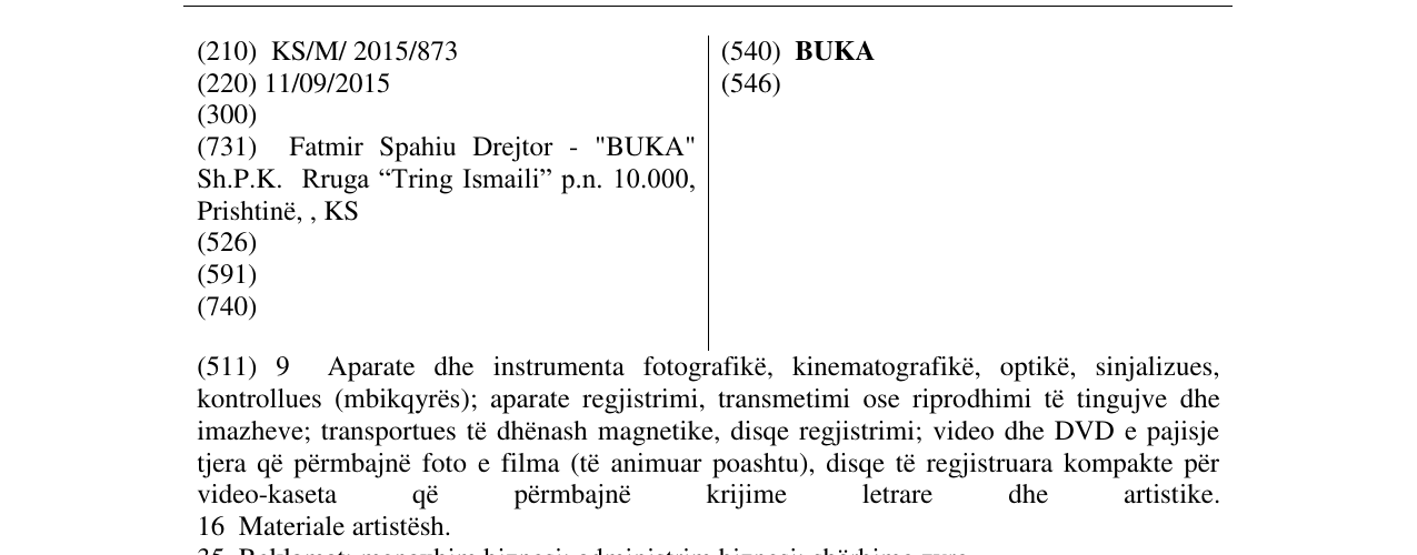 Zëri i markës BUKA në buletin