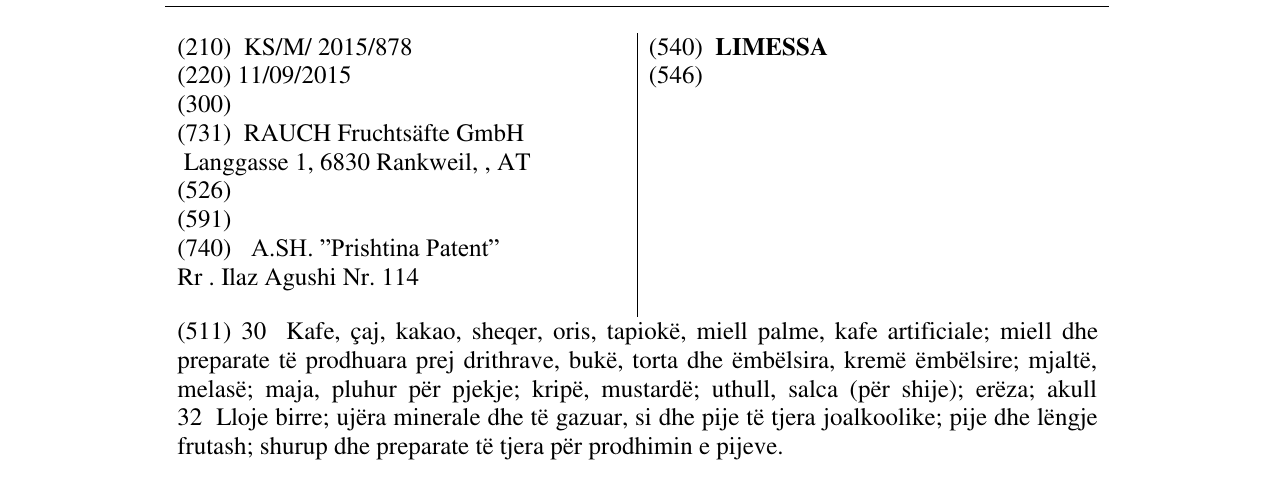 Zëri i markës LIMESSA në buletin