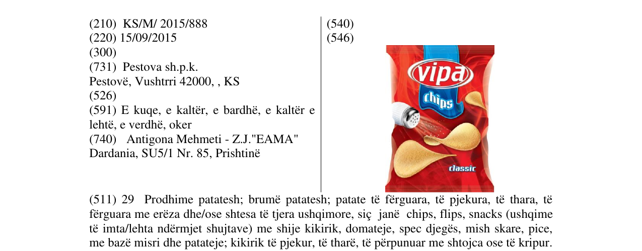 Zëri i markës vipa chips në buletin