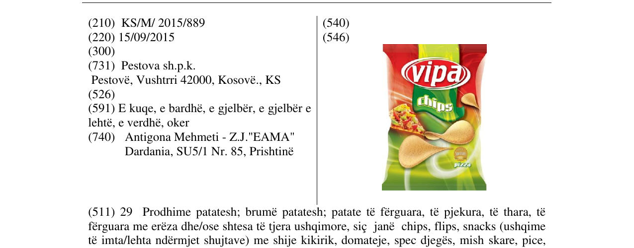 Zëri i markës vipa chips në buletin
