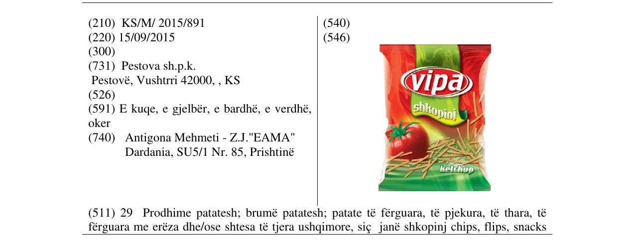 Zëri i markës vipa shkopinj në buletin