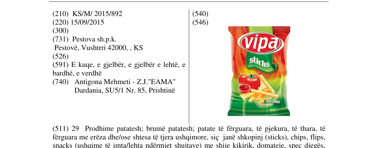 Zëri i markës vipa sticks në buletin