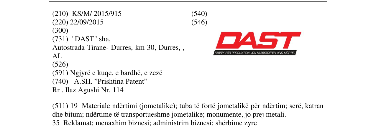 Zëri i markës DAST në buletin