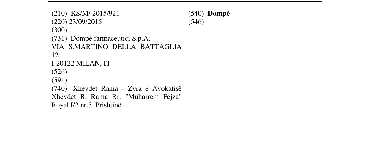 Zëri i markës Dompé në buletin