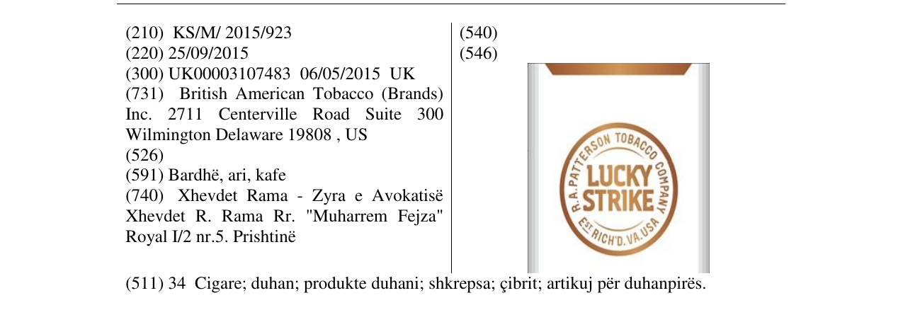 Zëri i markës LUCKY STRIKE në buletin