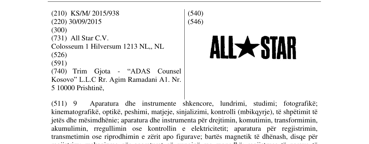 Zëri i markës ALL STAR në buletin