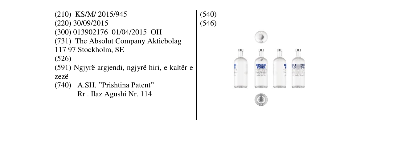 Zëri i markës ABSOLUT VODKA në buletin