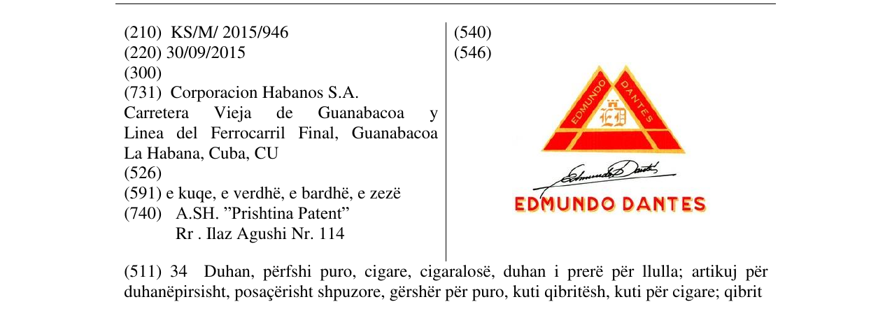 Zëri i markës EDMUNDO DANTES në buletin