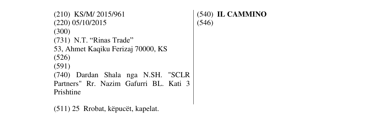 Zëri i markës IL CAMMINO në buletin