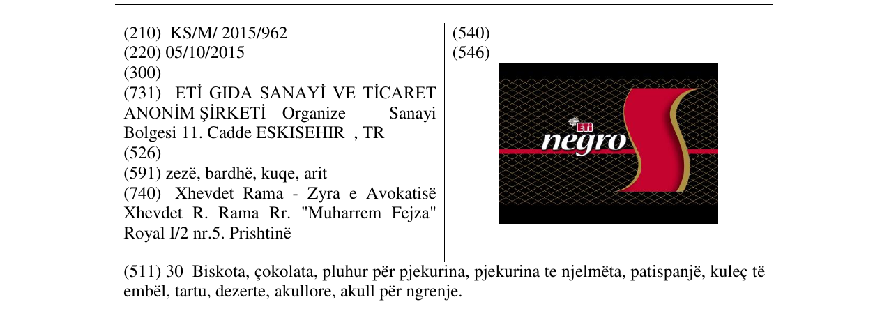 Zëri i markës ETi negro në buletin