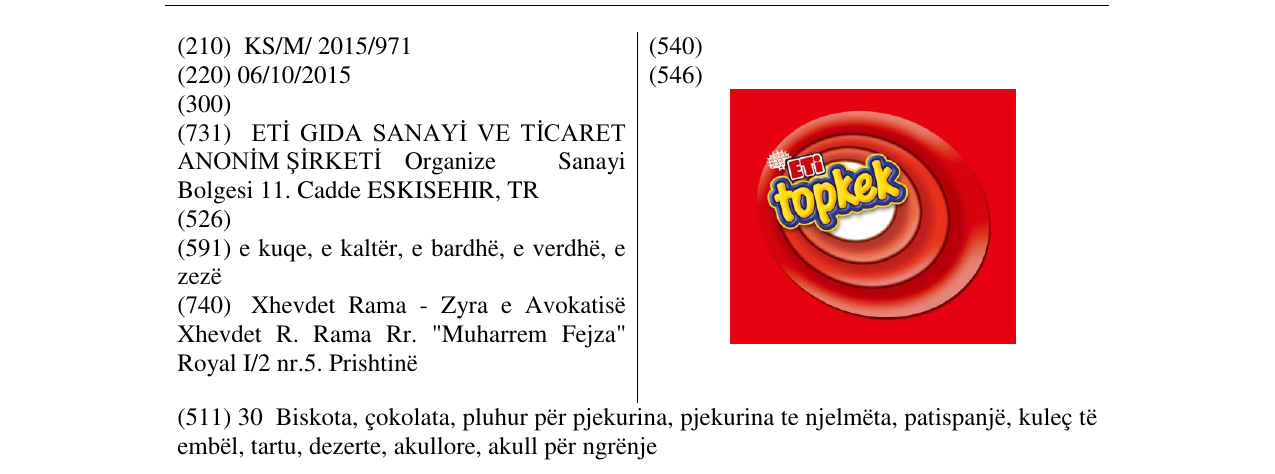 Zëri i markës ETi topkek në buletin