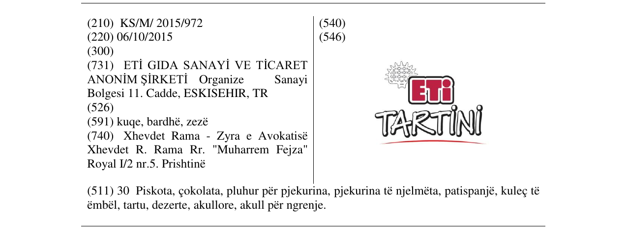 Zëri i markës ETi TARTINI në buletin