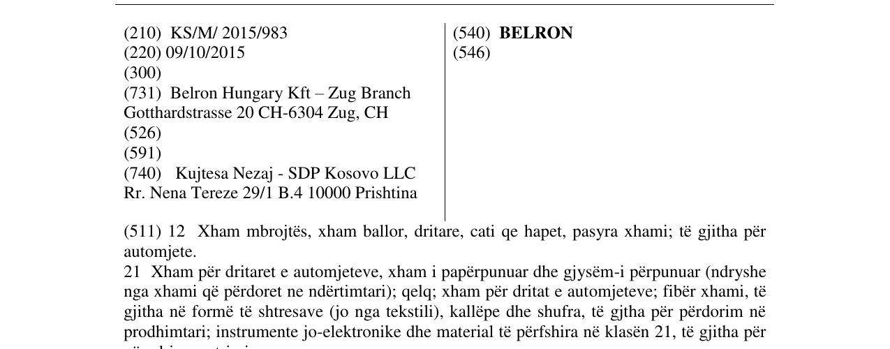 Zëri i markës BELRON në buletin
