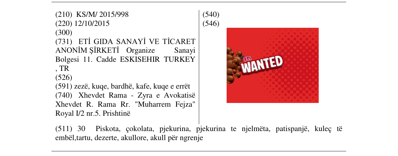Zëri i markës ETi WANTED në buletin