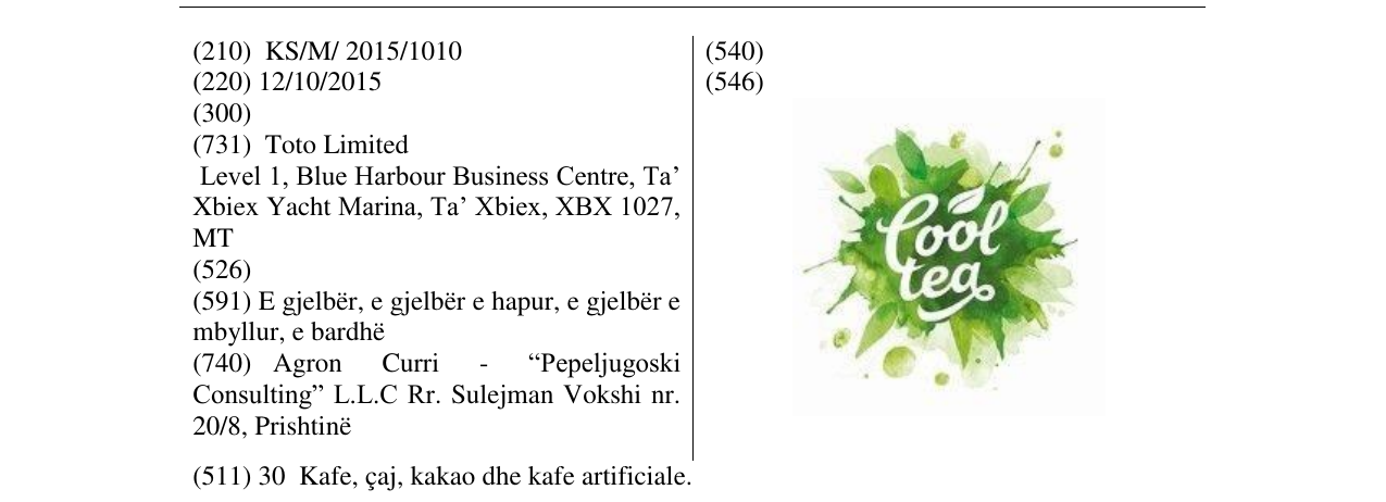 Zëri i markës Cool tea në buletin