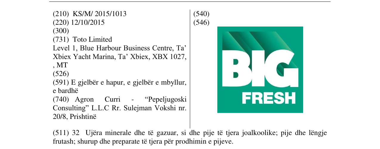 Zëri i markës BIG FRESH në buletin