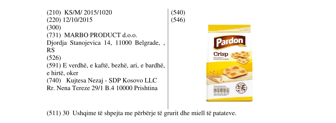 Zëri i markës Pardon Crisp në buletin