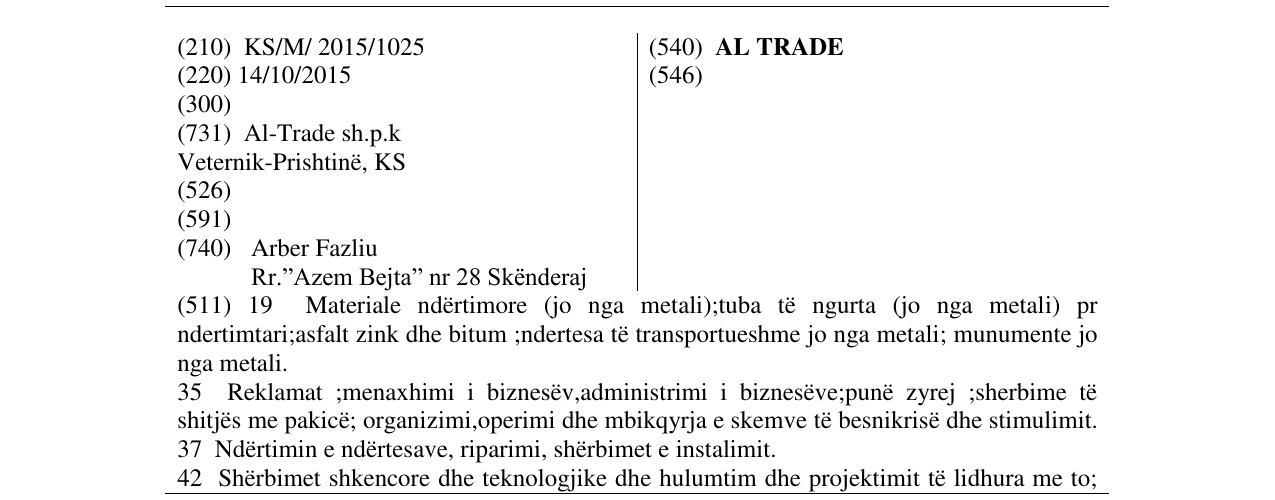 Zëri i markës AL TRADE në buletin