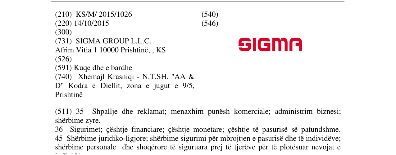 Zëri i markës SIGMA në buletin