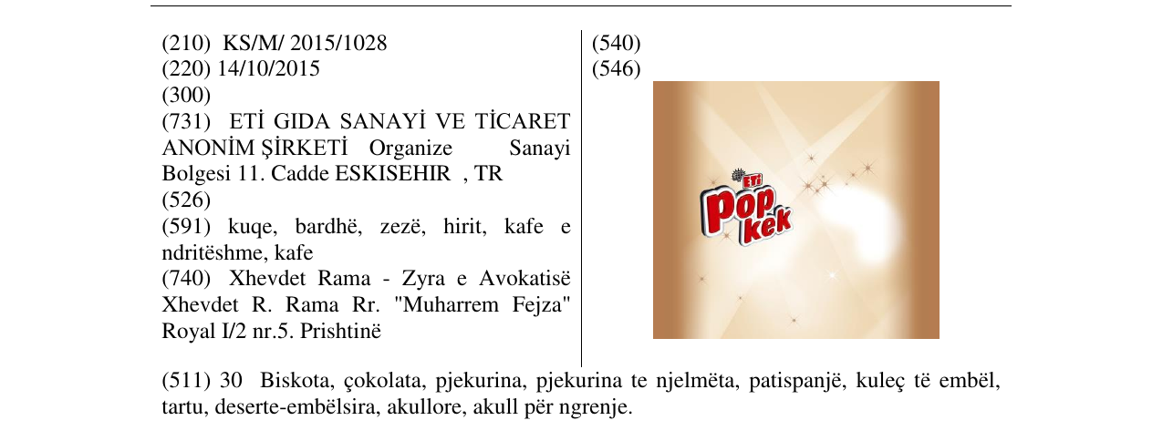 Zëri i markës ETi pop kek në buletin