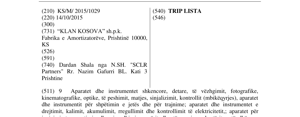 Zëri i markës TRIP LISTA në buletin