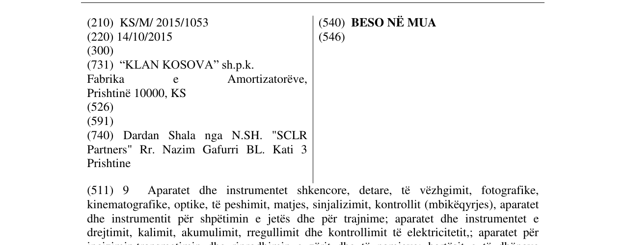 Zëri i markës BESO NË MUA në buletin