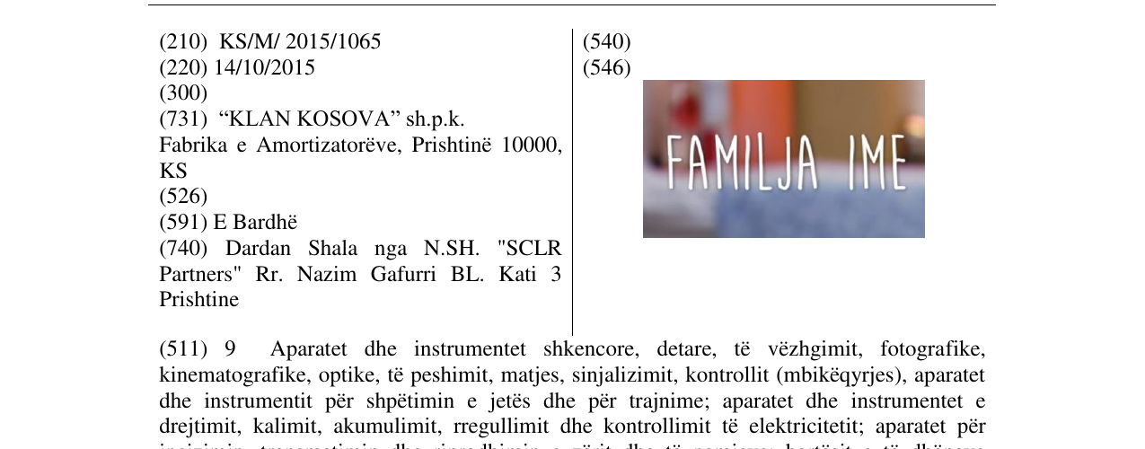 Zëri i markës FAMILJA IME në buletin