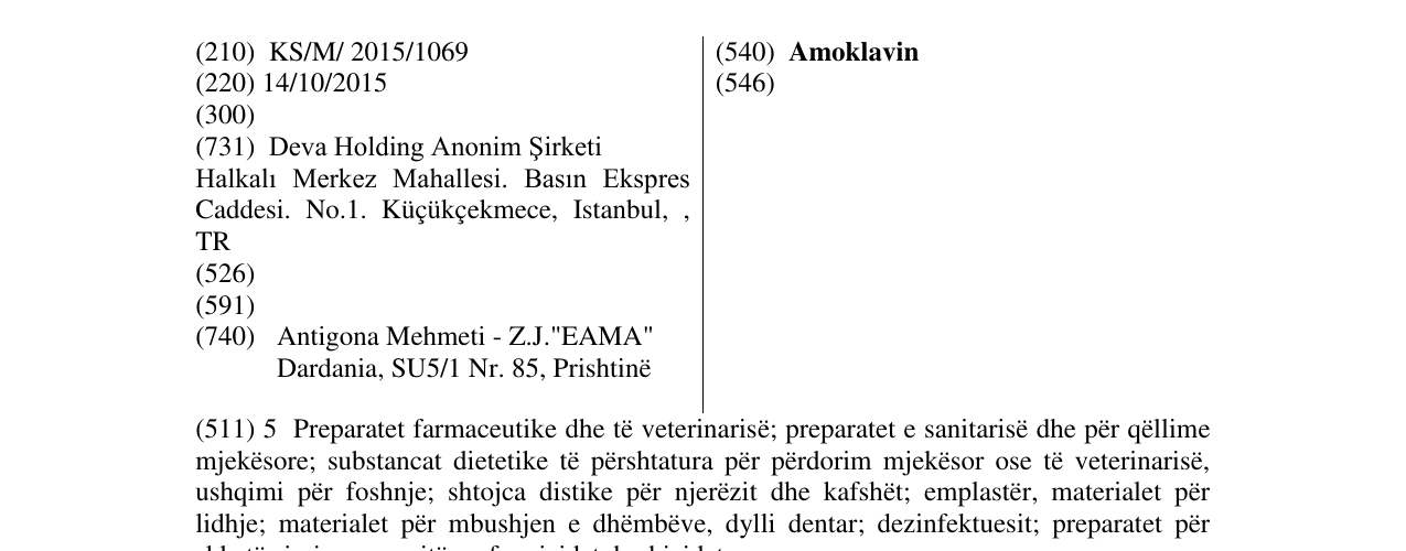 Zëri i markës Amoklavin në buletin